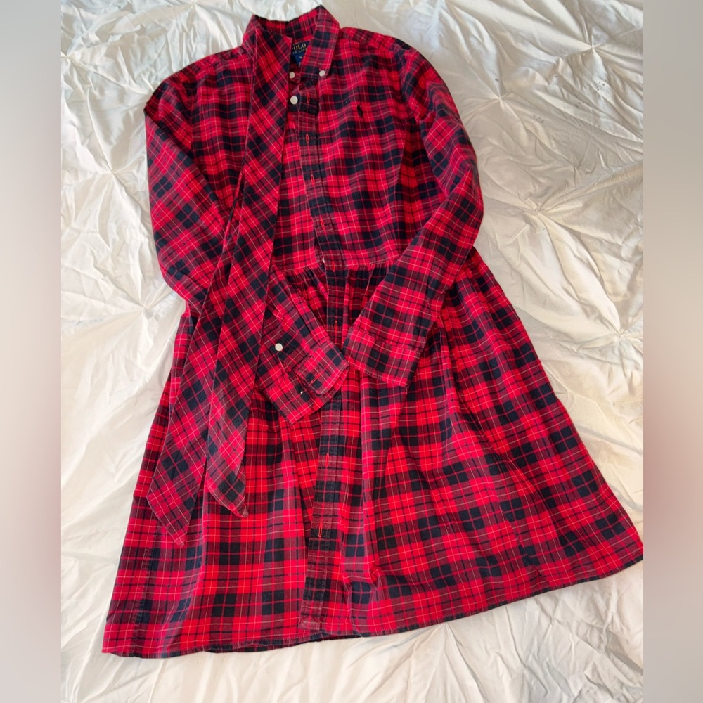 Red and Black(POLO) Plaid Button-Down Dress